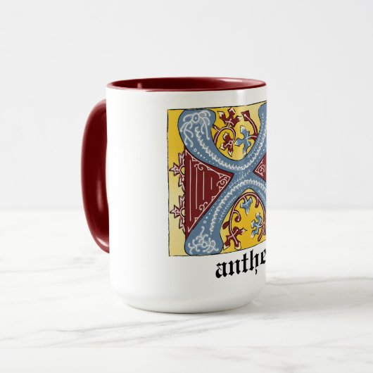 Verlichtingsbrief X (middeleeuws blauw en rood) Mok (Voorkant links)