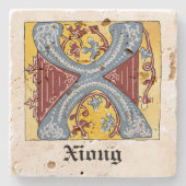 Verlichtingsbrief X (middeleeuws blauw en rood) Stenen Onderzetter (Voorkant)