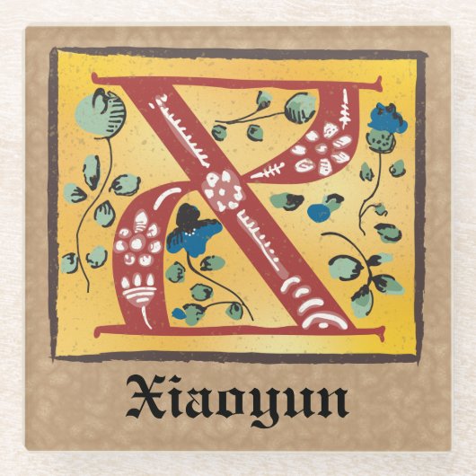 Verlichtingsbrief X monogram voor middeleeuwen Glazen Onderzetter (Voorkant)