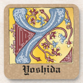 Verlichtingsbrief Y voor middeleeuwen blauw en roo Bier Onderzetter (Voorkant)