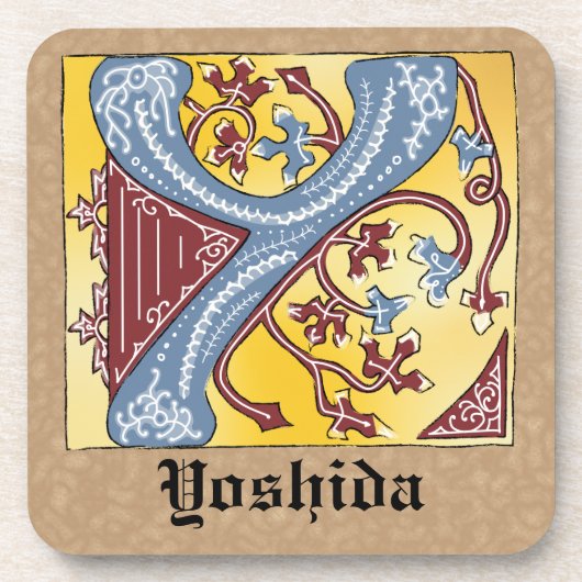 Verlichtingsbrief Y voor middeleeuwen blauw en roo Bier Onderzetter (Voorkant)