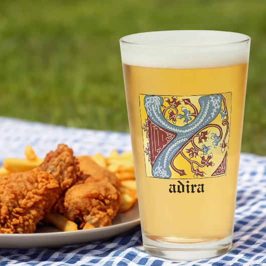 Verlichtingsbrief Y voor middeleeuwen blauw en roo Glas