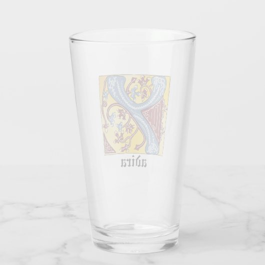 Verlichtingsbrief Y voor middeleeuwen blauw en roo Glas (Achterkant)