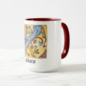 Verlichtingsbrief Y voor middeleeuwen blauw en roo Mok (Voorkant rechts)