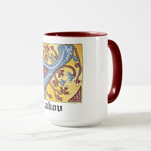 Verlichtingsbrief Y voor middeleeuwen blauw en roo Mok (Voorkant rechts)