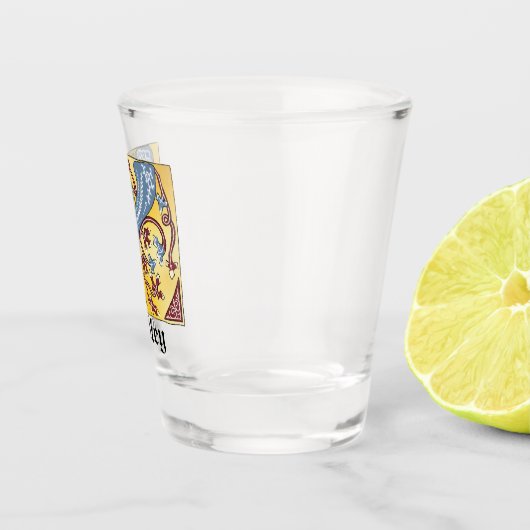 Verlichtingsbrief Y voor middeleeuwen blauw en roo Shot Glas (Rechts)