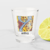 Verlichtingsbrief Y voor middeleeuwen blauw en roo Shot Glas (Voorkant)