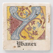 Verlichtingsbrief Y voor middeleeuwen blauw en roo Stenen Onderzetter (Voorkant)