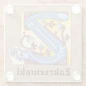 Verlichtingsbrief Z (middeleeuws blauw en rood) Glazen Onderzetter (Achterkant)