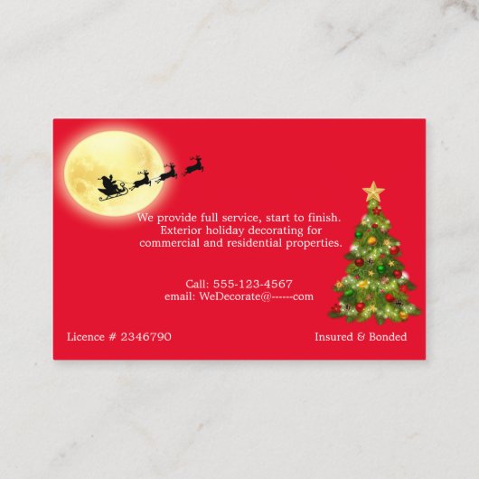 Verlichtingsgraden voor kerstfeestdagen visitekaartje (Achterkant)