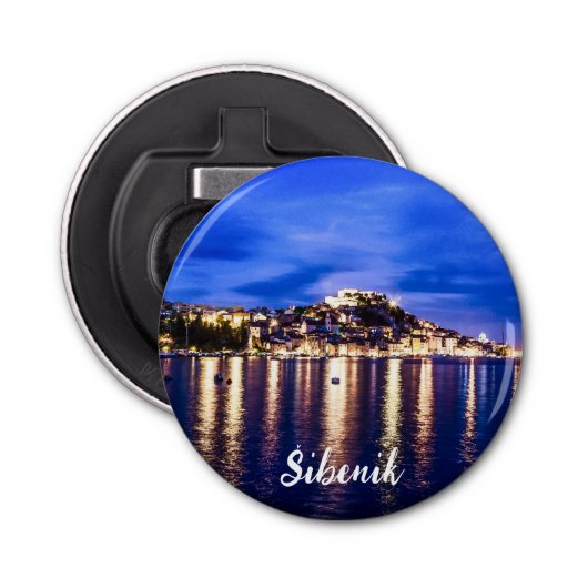 Verlichtingshaven in Sibenik, Kroatië Button Flesopener (Voorkant)