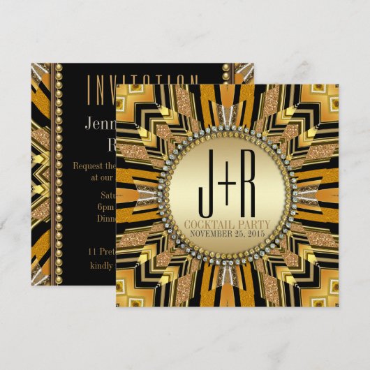 Verlichtingskunst Deco Black Gold Dinner Party nod Kaart (Voorkant / Achterkant)