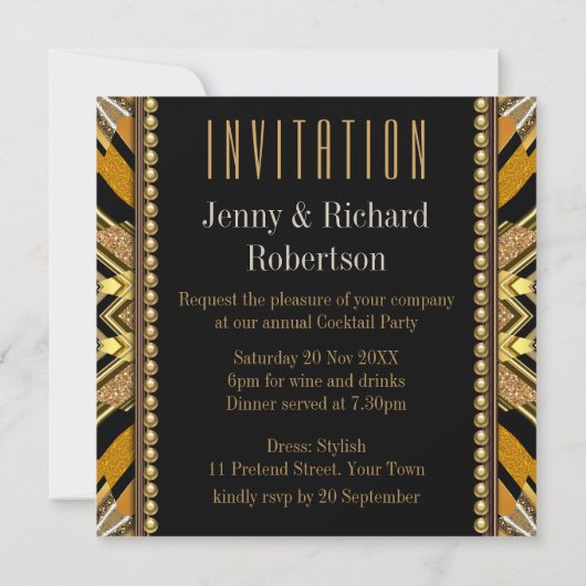 Verlichtingskunst Deco Black Gold Dinner Party nod Kaart (Achterkant)