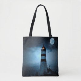 Verlichtingsnacht donkere nacht met maan tote bag