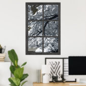 Verlichtingsvenster van Fake Window White Flower B Poster (Thuiskantoor)