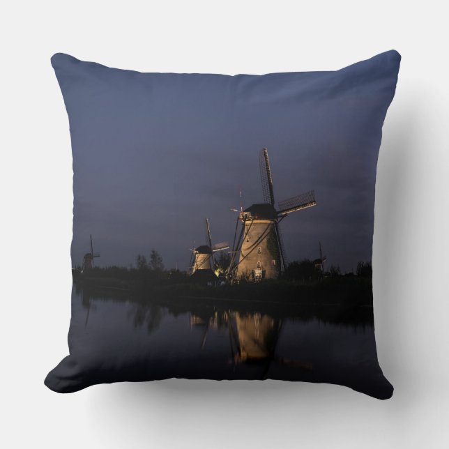 Verlichtingswindmolen bij blauw-worstkussens kussen (Voorkant)