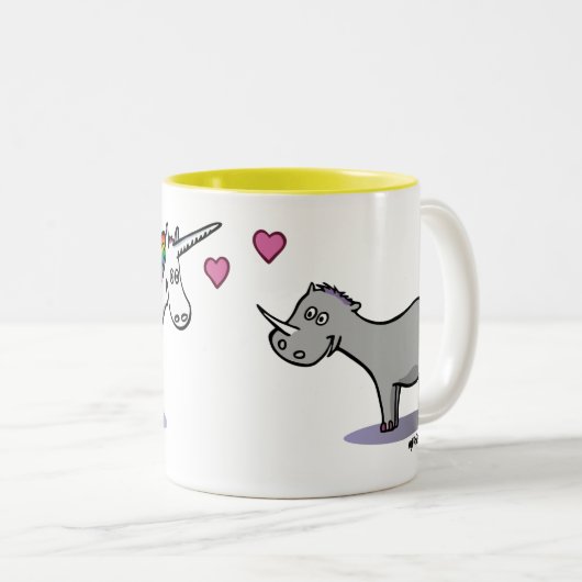 Verliebtes Einhorn und Nashorn Tweekleurige Koffiemok (Voorkant rechts)
