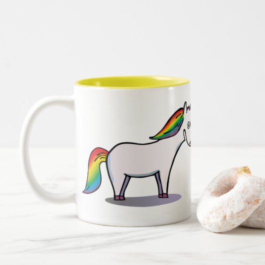 Verliebtes Einhorn und Nashorn Tweekleurige Koffiemok (Met donut)