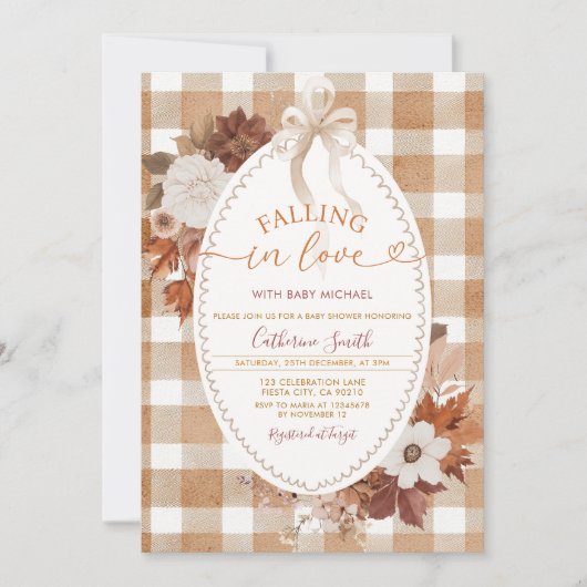 Verliefd Bloemen Baby shower Gingham Kaart (Voorkant)