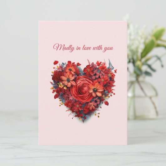 Verliefd | Bloemhart | Aangepaste tekst en naam Feestdagenkaart (Staand voorkant)