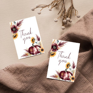 Verliefd boho pompoen zonnebloem bruidsdouche bedankkaart