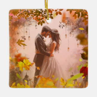 Verliefd in de herfst Trouw- of jubileumornament Keramisch Ornament