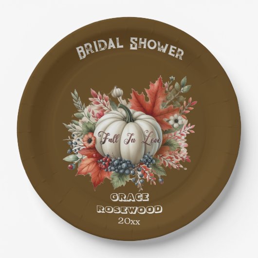 Verliefd in Pompoenland Bruine Bruiloftsshower Papieren Bordje (Voorkant)