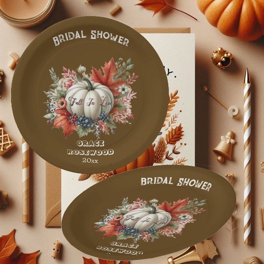 Verliefd in Pompoenland Bruine Bruiloftsshower Papieren Bordje