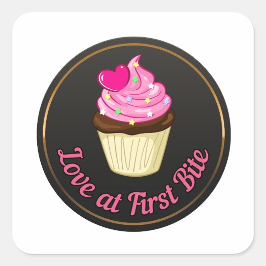 Verliefd op de eerste hap Cupcake liefhebber Vierkante Sticker (Voorkant)