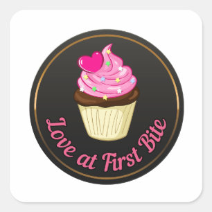 Verliefd op de eerste hap Cupcake liefhebber Vierkante Sticker