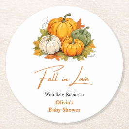 Verliefd op herfst roestige pompoen baby shower ronde kartonnen onderzetter