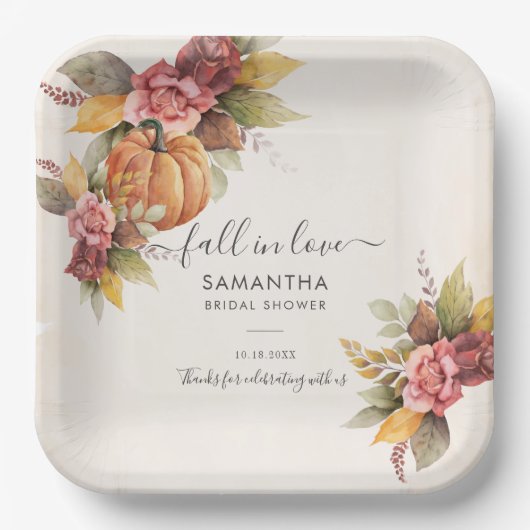 Verliefd op herfstbladeren Pompoen Bruidsfeest Papieren Bordje (Voorkant)