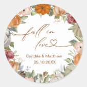 Verliefd op Rustieke Herfst Bloemen en Pompoen Ronde Sticker (Voorkant)