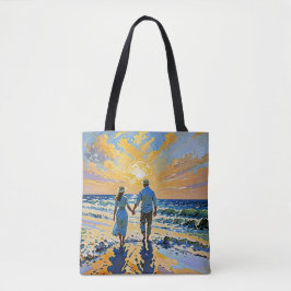 Verliefd paar op het strand - Canvas tas