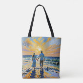 Verliefd paar op het strand - Canvas tas (Achterkant)