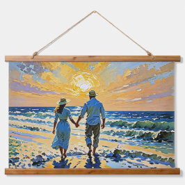 Verliefd paar op het strand - Wandtapijt Hangend Wandkleed