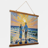 Verliefd paar op het strand - Wandtapijt Hangend Wandkleed (Gebogen)