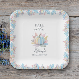 Verliefd Pastelblauwe Pompoen Bruiloftsfeest Papieren Bordje