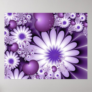 Verliefd Raken Abstracte Bloemen & Harten Fractal Poster