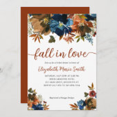 Verliefd raken bloemige Navy Blue Bruine Bruiloft Kaart (Voorkant / Achterkant)