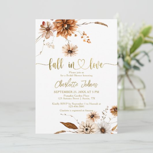 Verliefd raken Gouden Crème Terracotta Bruidsdouch Kaart (Staand voorkant)