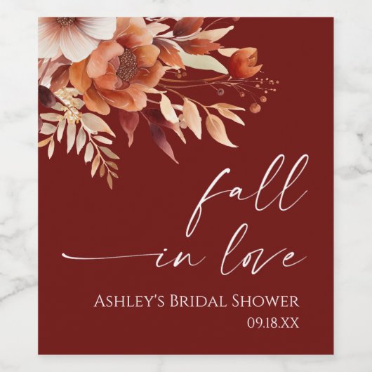 Verliefd Roodbruine Roestbruine Bloemige Bruidsdou Wijn Etiket (Enkel label)