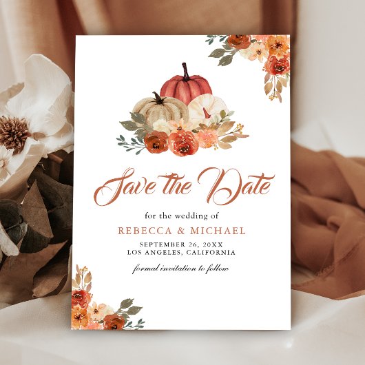 Verliefd Terracotta Pompoen Trouwdag Save The Date