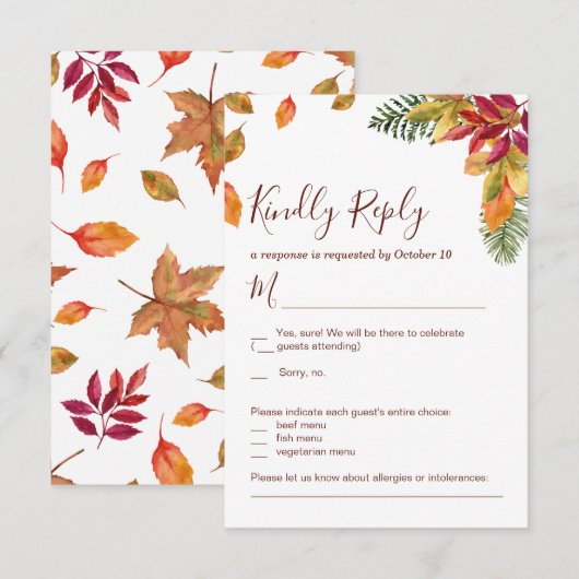 Verliefd word herfst bruiloft RSVP kaart (Voorkant / Achterkant)
