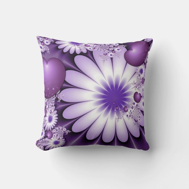 Verliefd worden Abstracte Bloemen & Harten Fractal Kussen (Voorkant)