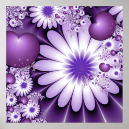 Verliefd worden Abstracte Bloemen & Harten Fractal Poster