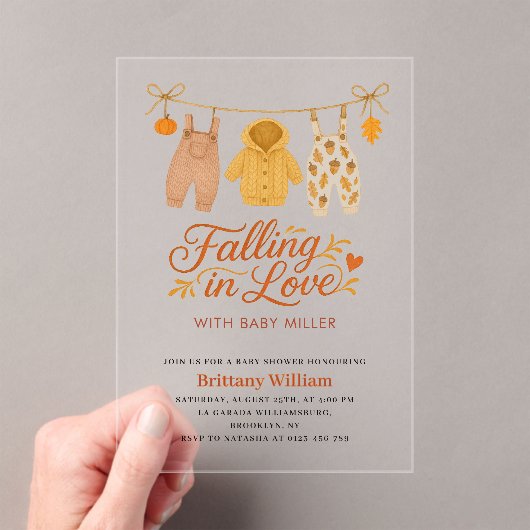 Verliefd worden Autumn Baby Clothes Baby shower Acryl Uitnodigingen (Insitu (Draagbaar))