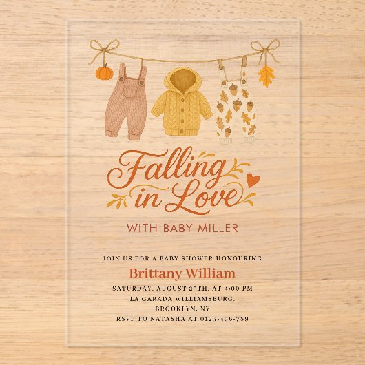 Verliefd worden Autumn Baby Clothes Baby shower Acryl Uitnodigingen (Voorkant)