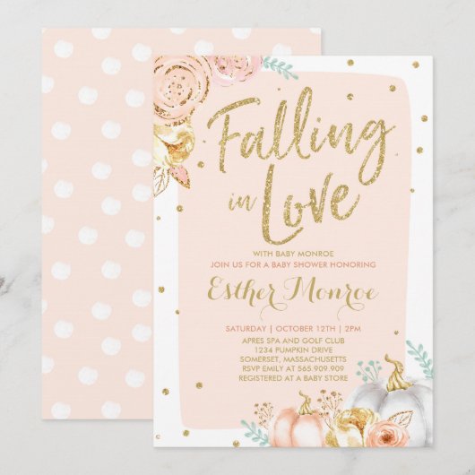 Verliefd worden Baby shower Invitation Pink Gold Kaart (Voorkant / Achterkant)