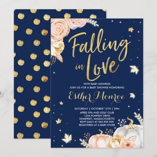 Verliefd worden Baby shower Invitation Pink Gold Kaart (Voorkant / Achterkant)